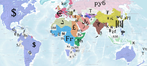 Image of different currencies in the world